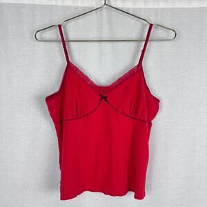 Vintage Hanes Top Womens XL Y2K Babydoll Lace Trim Cami Bow Baddie Bratz Biker